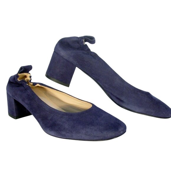EVERLANE The Day $175 Navy Suede Block Heel Pumps 8.5 - Made in ITALY - Picture 2 of 8
